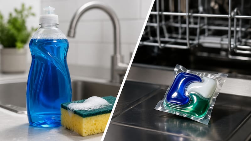 Dishwasher pods, meanwhile, are specially formulated for automatic dishwashers.