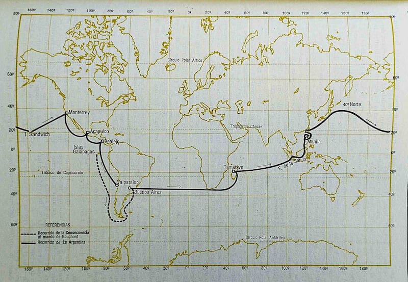 Itinerario seguido por la fragata "La Argentina" al mando de Hipólito Bouchard (1817-1819).