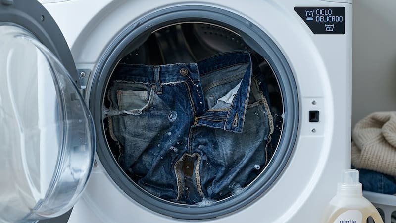 Jeans en el lavarropa.