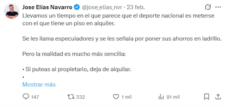 José Elías, empresario multimillonario: "Para solucionar el problema de la vivienda, hay que dejar de perseguir al que invierte".