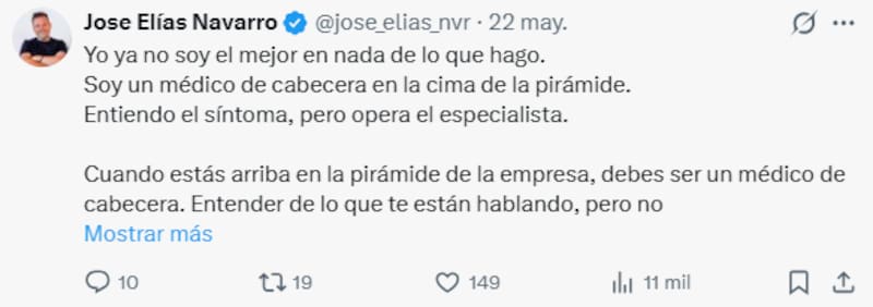 José Elías lanzó una reflexión sobre liderazgo empresarial y gestión de equipos.