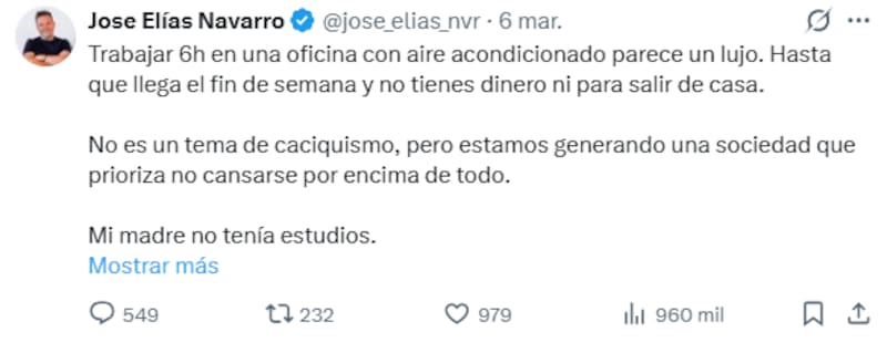 José Elías, empresario multimillonario, advierte a los trabajadores: "Llega el fin de semana y no tienes dinero ni para salir de casa".