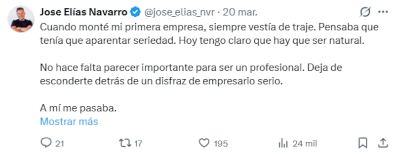 José Elías, empresario multimillonario: "No hace falta una corbata para demostrar que sabes de lo que hablas".