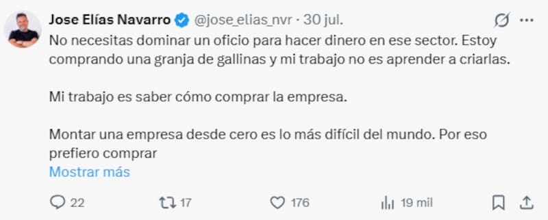 José Elías, empresario: “No necesitas dominar un oficio para hacer dinero en ese sector”.
