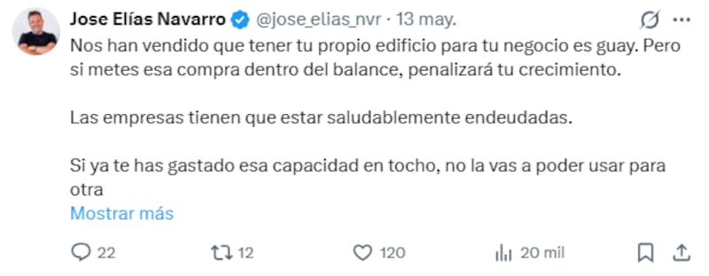 José Elías, empresario multimillonario, advierte sobre tener un edificio propio para tu negocio: "Penalizará tu crecimiento".