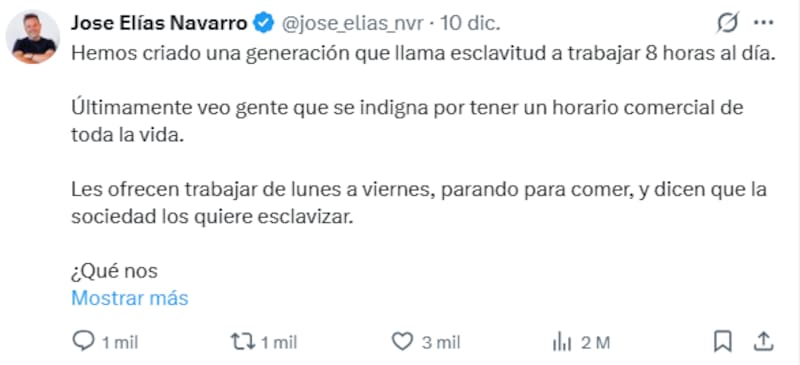 José Elías ha explicado que a las generaciones futuras les estamos enseñando que esforzarse 8 horas al día es una tortura.
