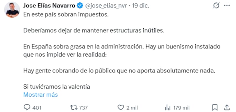 José Elías asegura que en España "sobran impuestos".