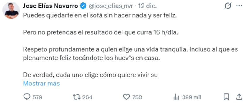 José Elías advierte a los trabajadores sobre el precio de ser "excepcional".