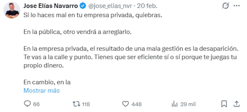 José Elías, empresario multimillonario: "Las pensiones van a ser muy difíciles de sostener".