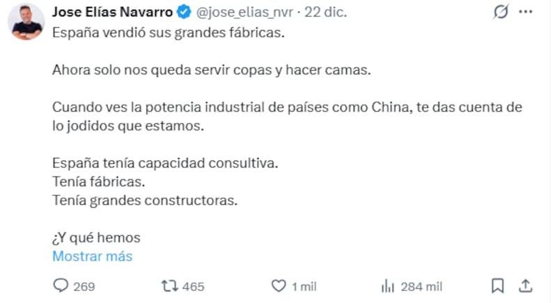 José Elías: "Viene alguien de fuera, nos pone una fábrica y aceptamos encantados".