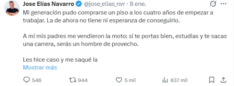 José Elías, empresario multimillonario, asegura: “El esfuerzo ya no garantiza nada”.
