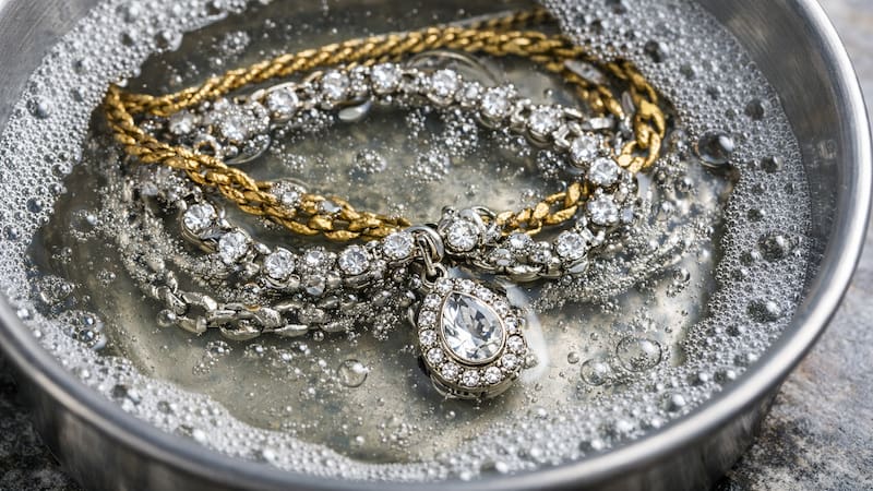 Un método utilizado para eliminar la suciedad acumulada en anillos, collares y pulseras sin recurrir a productos abrasivos. (Fuente: IA)