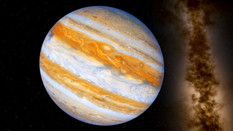 Jupiter's Turbulent Clouds 3d illustration - Jupiter's turbulent clouds are a result of atmospheric interactions driven by the planet's internal heat and high-speed winds.
