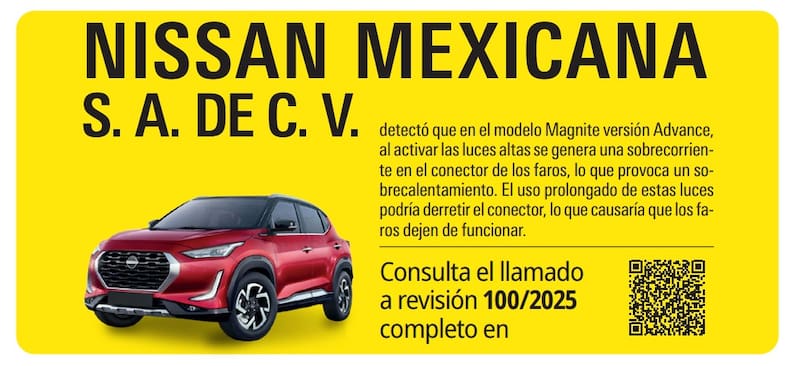 La automotriz Nissan mexicana detectó que el modelo Magnite Versión Advance presenta fallas en los faros. (Foto: Archivo)
