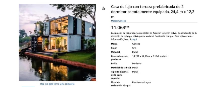 La casa prefabricada vendida por Amazon a un precio levemente superior a los 11.000 euros. (Fuente: Amazon)