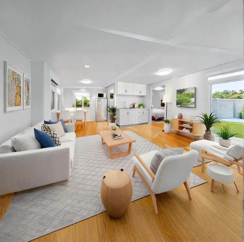 La cocina de la casa prefabricada de 5 habitaciones disponible en Amazon. (Fuente: Amazon)