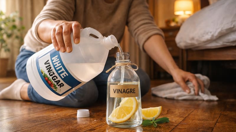 La composición ácida del vinagre neutraliza olores, elimina bacterias y reduce la presencia de ácaros