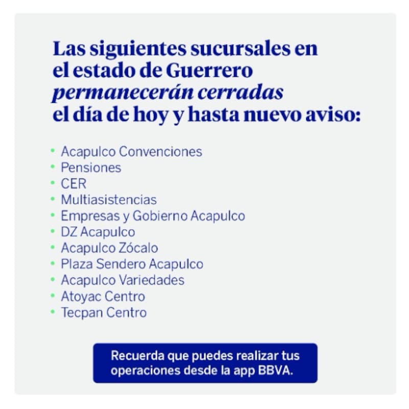 La institución financiera anunció el cierre temporal de varias sucursales hasta nuevo aviso.
