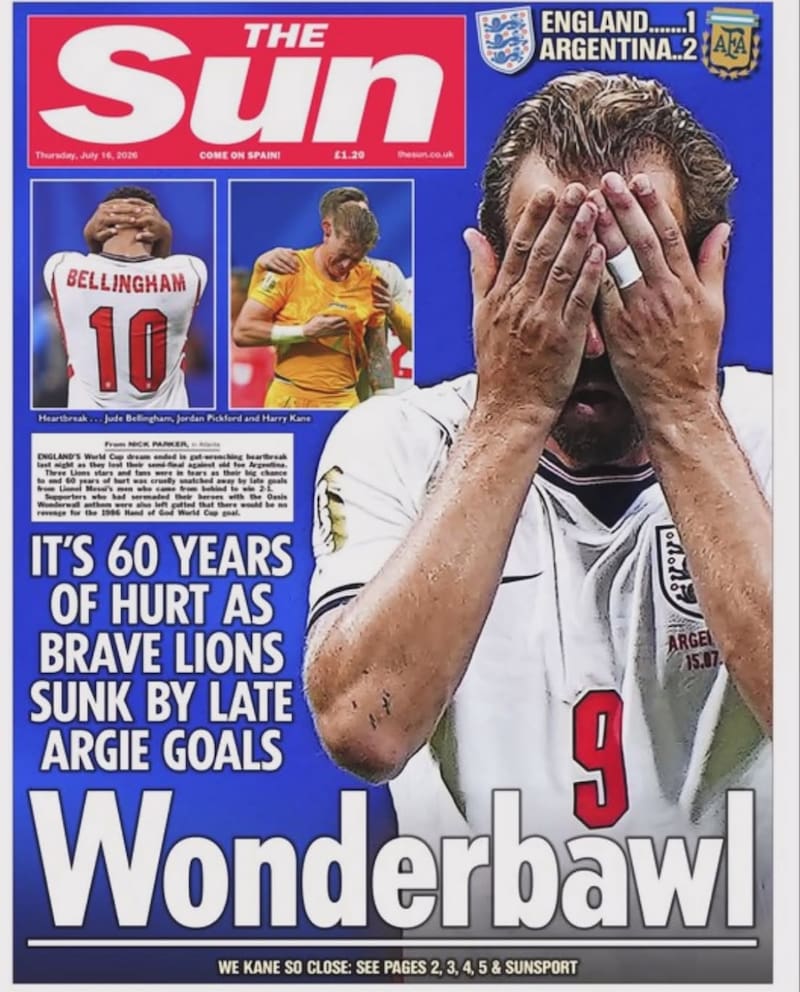 La tapa impresa de The Sun ("Wonderbawl")