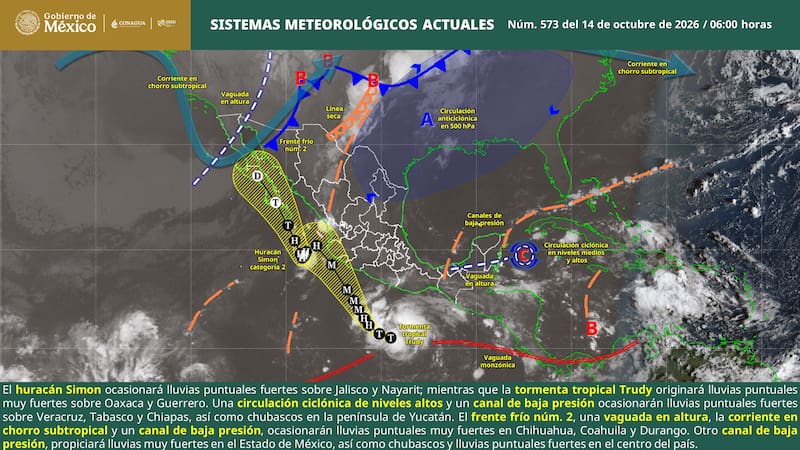La tormenta tropical Trudy y el huracán Simón en simultáneo en zonas diferentes.