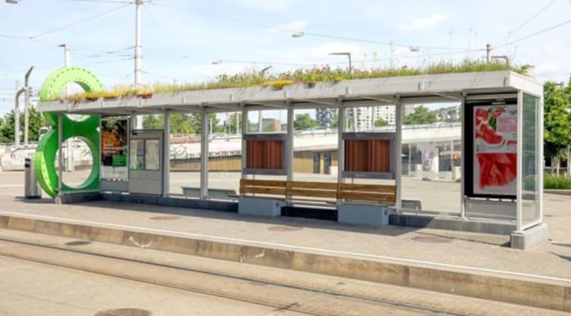Una simulación de tecnología Blocº instalada en una parada de autobuses. Imagen: Universidad de las Artes de Zúrich.