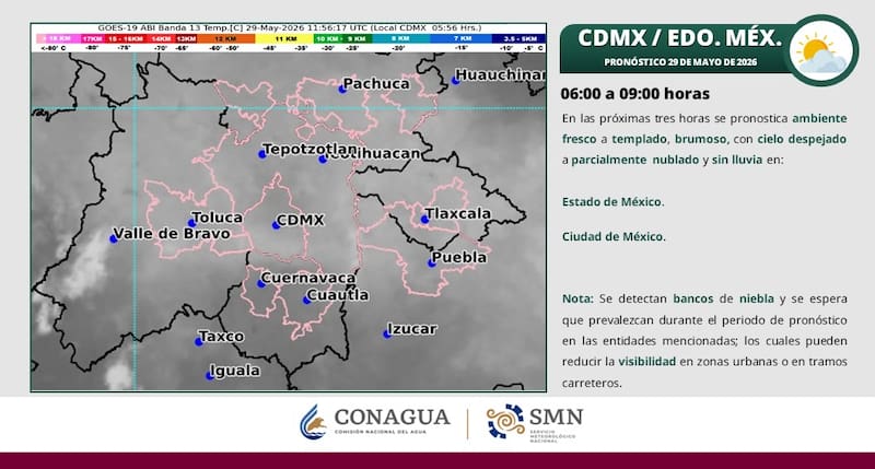 Las condiciones meteorológicas que prevalecerán en los estados de la región central de la República Mexicana.
