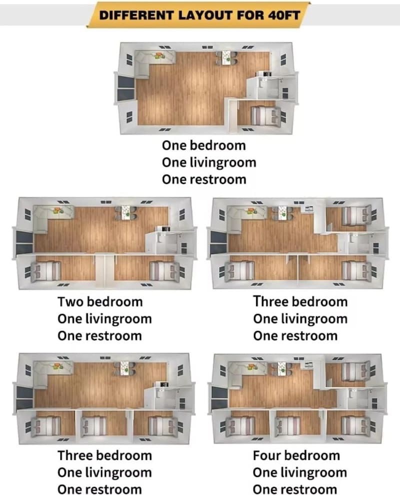 Las posibles configuraciones interiores de la casa prefabricada publicada en Amazon. (Fuente: Amazon)