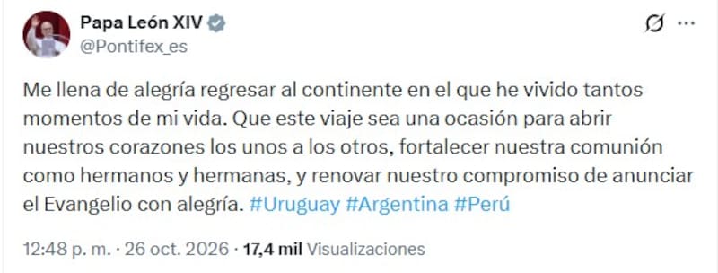 El Papa León XIV confirmó su viaje a la Argentina