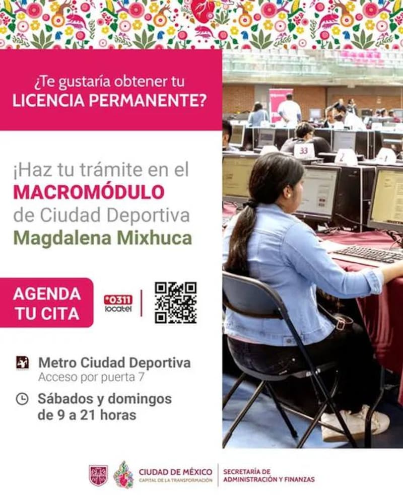 El Macromódulo de Ciudad Deportiva Magdalena Mixhuca ofrece ahora la oportunidad de realizar el trámite tanto el sábado como el domingo, en un horario extendido de 9:00 a 21:00 horas
