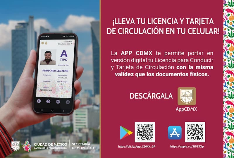 Lleva tu licenica y tarjeta de circulacaón en tu celular desde la APP CDMX.
