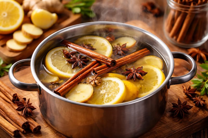 Hervir limón con canela y jengibre arroja un aroma agradable para niños pequeños, adultos mayores, personas alérgicas e incluso mascotas.