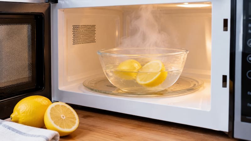 limon y agua hirviendo en el microondas