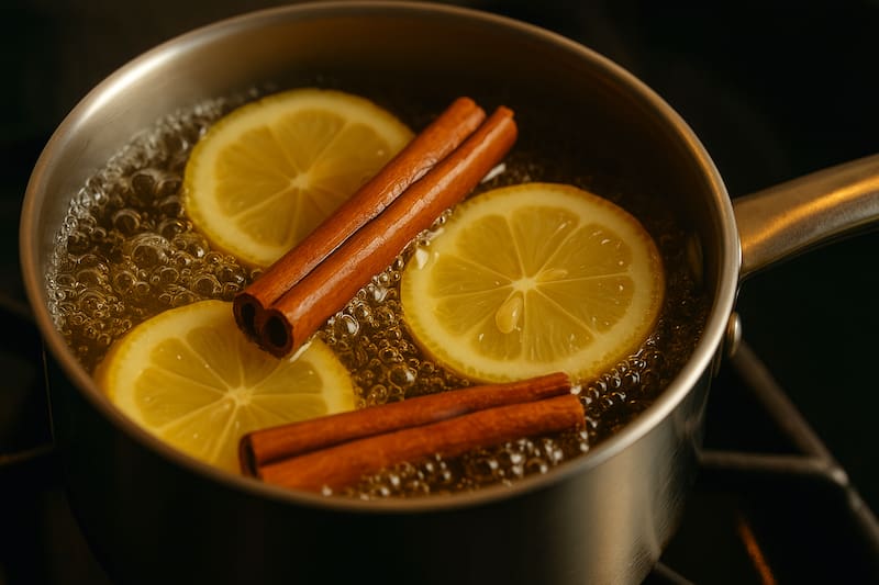 La mezcla de aceite de oliva, cáscara de limón y canela es beneficiosa para aromatizar el hogar | Imagen realizada con IA.