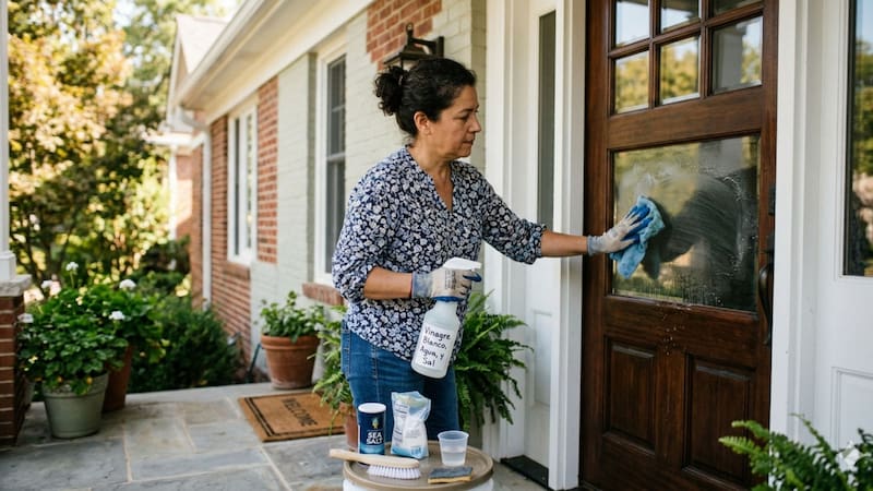 Limpiar la puerta de entrada con agua, vinagre y sal: por qué lo recomiendan y para qué sirve. Fuente: Gemini