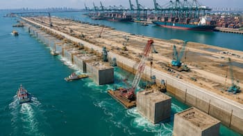 Llegará el puerto automatizado más grande del mundo: comenzaron la construcción de una megamuralla submarina