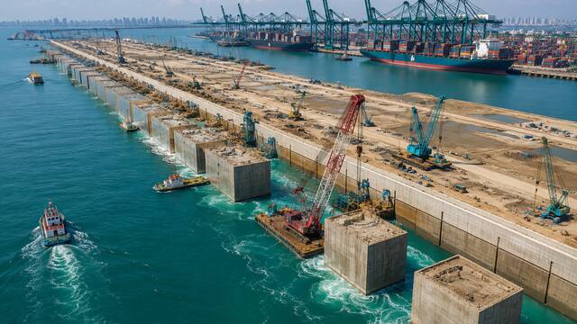 Llegará el puerto automatizado más grande del mundo: comenzaron la construcción de una megamuralla submarina