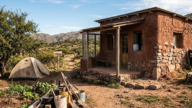 Llegó a Córdoba con una carpa y una hija de un año: pasó 4 años sin luz y construyó su propia casa con barro y piedra.