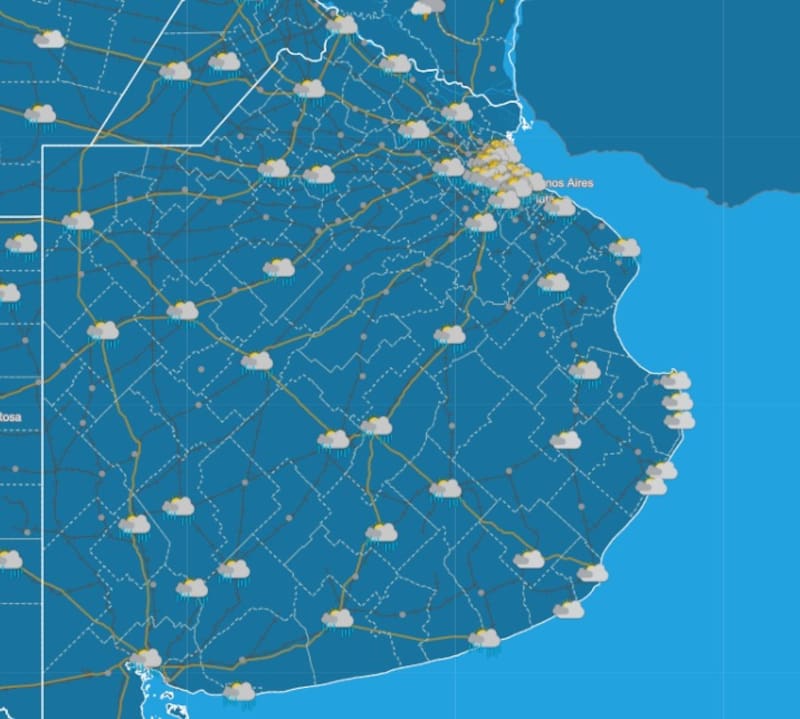 Mapa de lluvias publicado por el SMN para la tarde y noche del domingo 27.