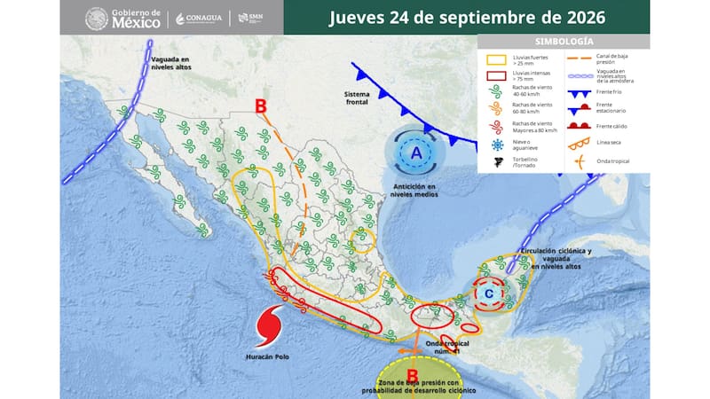 Se vienen las lluvias intensas, granizo y vientos de hasta 90 km/h este jueves 24 de septiembre: los estados afectados.