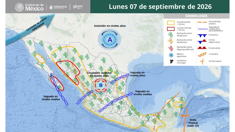 Se viene el diluvio del mes este lunes 7 de septiembre: alerta por lluvias intensas, granizo y calor extremo en México