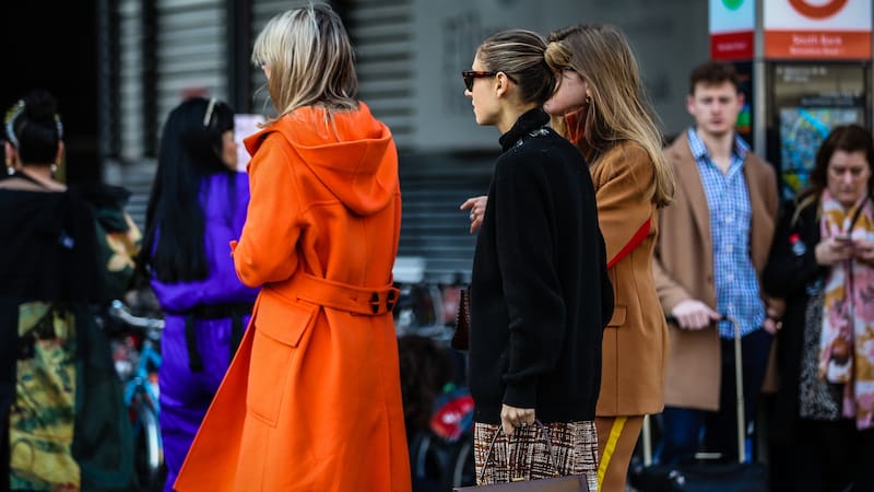 LONDON, UK- February 17 2019: Monica de La Villardière, Camilla Charriere and Jenny Walton on the street during the London Fashion Week.