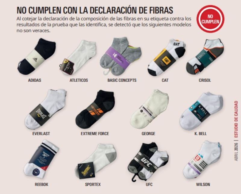 Los 13 modelos de medias que presentaron irregularidades. (Foto: Revista al Consumidor)