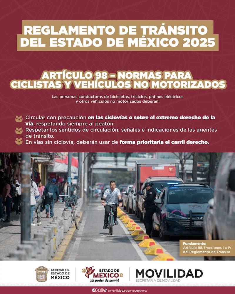 Edomex endurece las multas a conductores y usuarios de vehículos no motorizados para garantizar la seguridad vial.