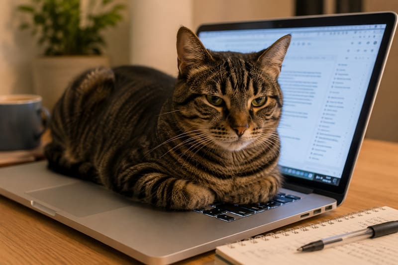 Gatito arriba de un teclado.