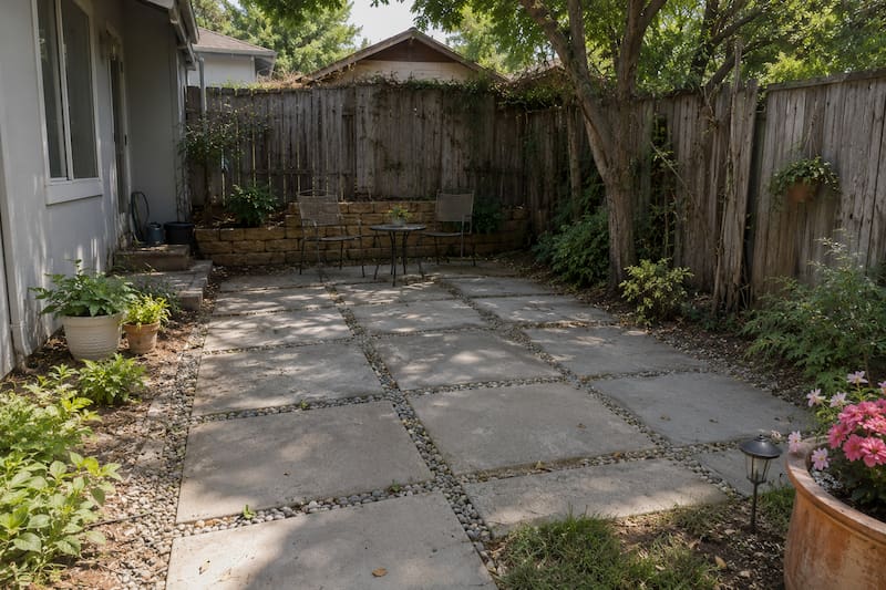 Patio trasero con losa drenante, una alternativa del piso de cemento.