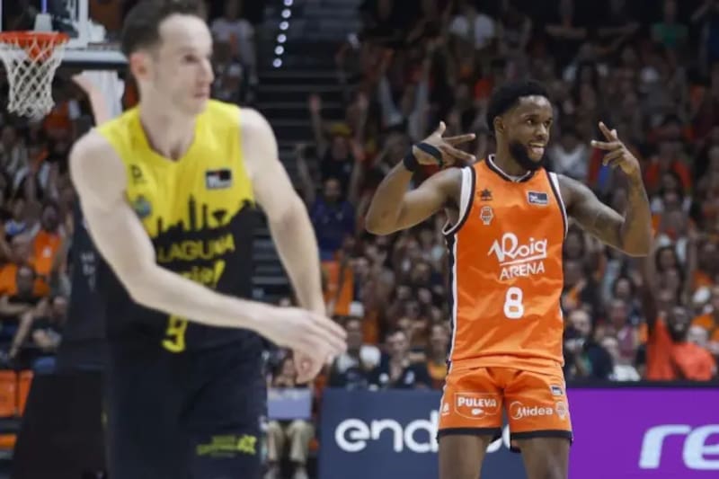 El escolta del Valencia Basket, Jean Montero (d), durante la semifinal de la Liga Endesa.