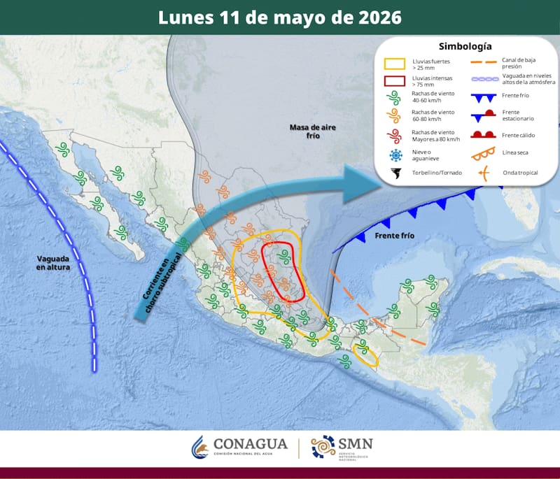 El SMN anunció el avance de una poderosa tormenta que provocará lluvias fuertes durante 48 horas seguidas. (Foto: SMN)