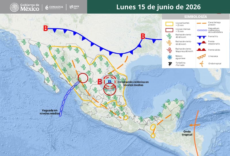 ¿Cómo estará el estado del tiempo en México durante el lunes 15 de junio? (Foto: SMN)