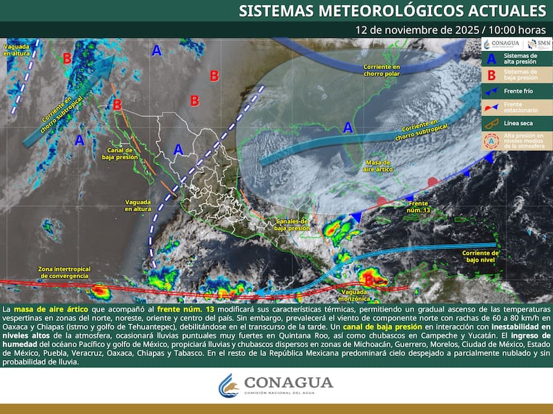 El frente frío número 13 dejará la madrugada del jueves 13 de noviembre como una de las más gélidas del mes.