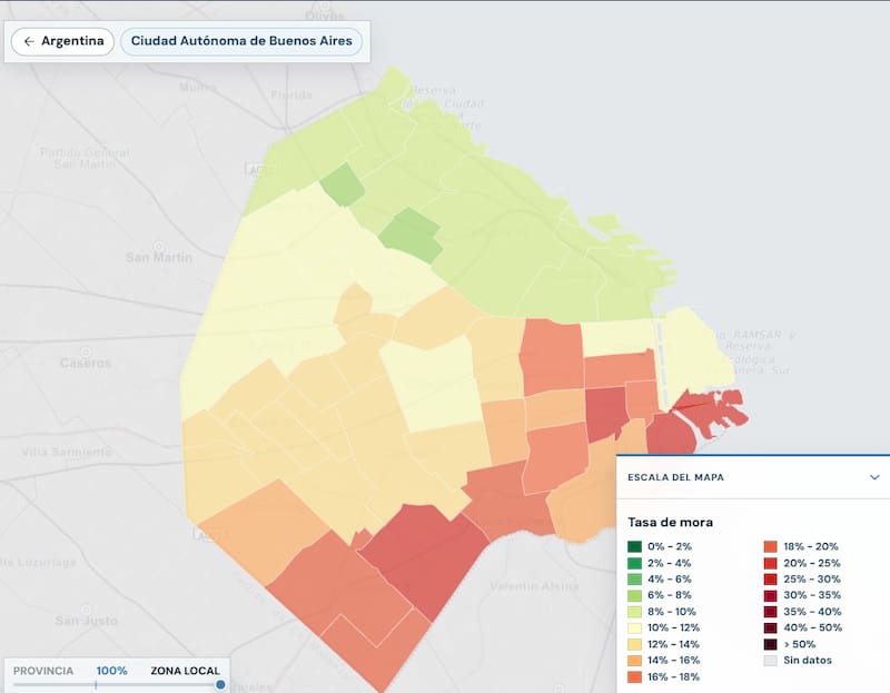 Mapa de la deuda en CABA: cuáles son los barrios más morosos de la Ciudad de Buenos Aires. Fuente: https://mapadeladeuda.ar/.